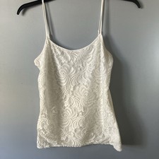 LOFT White Lace Floral Camisole Tank Top Adjustable Straps Cotton Blend