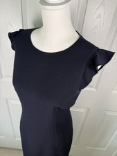 Elie Tahari  Navy Shift  Dress With Stitching Darts & Flutter Sleeves ~8