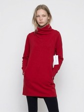 Athleta Cozy Karma Red Mock Neck Fleece Pullover Sweater Dress Pockets S