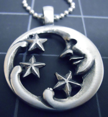 Moon & Stars Neckalce Nautical Pendant Stainless Steel Ball Chain New Vintage