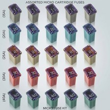 25Pack Micro Cartridge Slow Blow Fuses - 15A 20A 25A 30A 40A Each Size 5Pcs