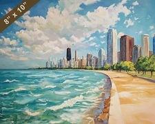 Chicago with Lake Michigan oil painting 8x10 Print