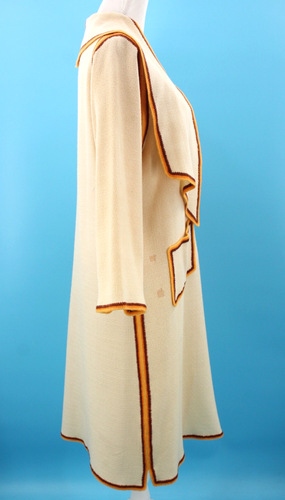 VTG Women's 20s Cream W/ Yellow & Brown Trim Long Wool Sweater / Coat S/M 1920s - Picture 4 of 23