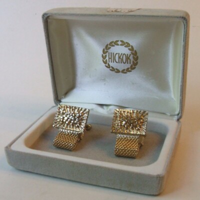 Set Vintage 3 Pièces Hickok : Boutons De Manchette Et épingle De Cravate Dorés - Occasion