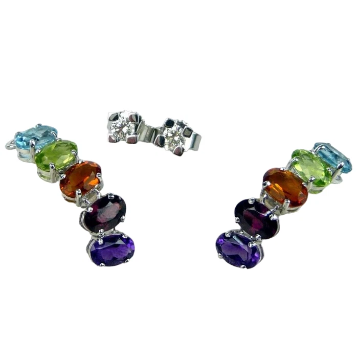 Brillant Solitär Ohrhänger Topas Peridot Citrin Ohrstecker 14k Weißgold Ohrringe - Bild 4 von 4