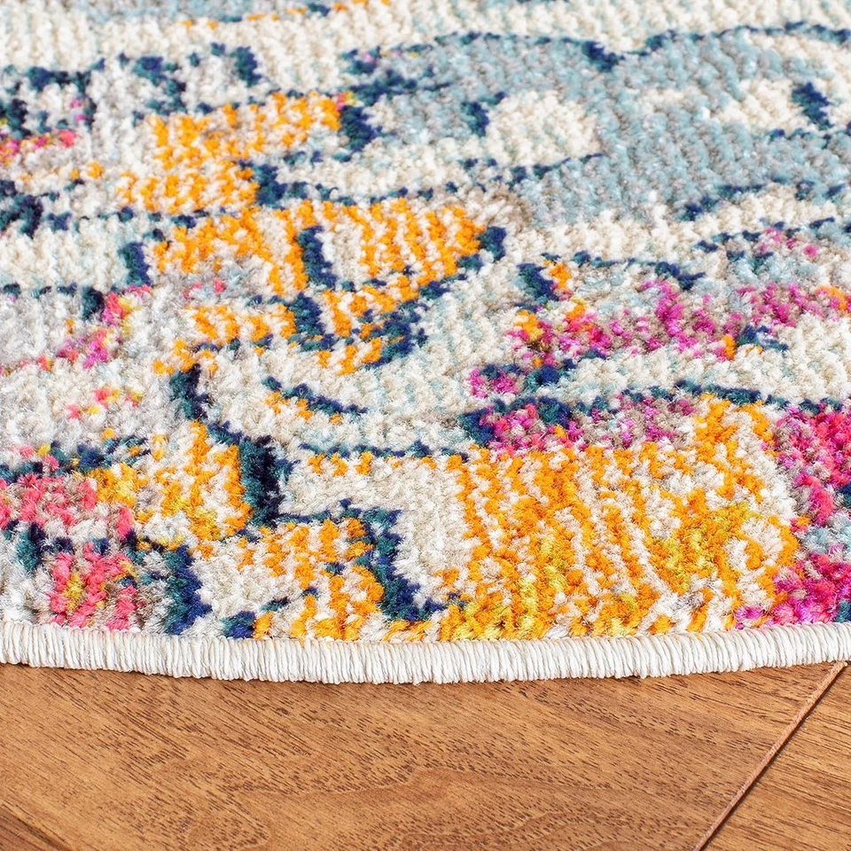 Colección Madison 6'7" Redondo Azul Claro/Naranja MAD454B Moderno Abstracto Sin Cobertizo Foto 3 de 4