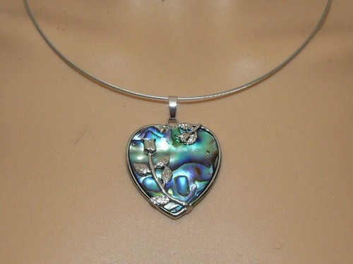 Halskette Kette Halsreif Anhänger ABALONE PAUA MUSCHEL Herz 365f - Bild 3 von 12
