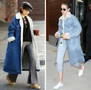 Womens New Cardigan Long Trench Coat Belt Retro Denim Jeans Loose Jacket Parka