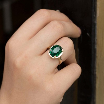 1.5ct Oval Cut Natural Emerald Solitaire 14k SOLID Yellow Gold Engagement Ring