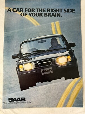 SAAB ''The Most Intelligent Car'' Vintage Print Ad, Turbo Car for Right Side Brain
