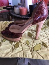 OSCAR DE LA RENTA Womens Brown Embossed Leather Peep Toe High Heel Pump 36 1/2