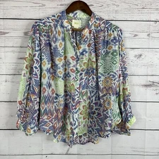 Maeve Anthropologie Top Shirt Womens Medium Multicolor Office Button Brynna Flow