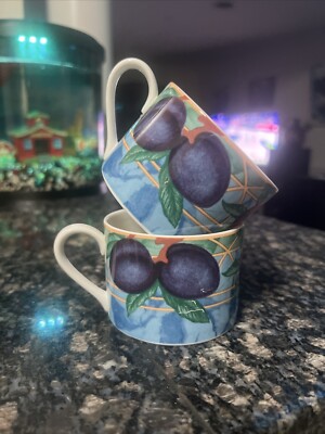 X2 Victoria & Beale Forbidden Fruit Tea Cup Coffee Mug Porcelain Vtg Collectible