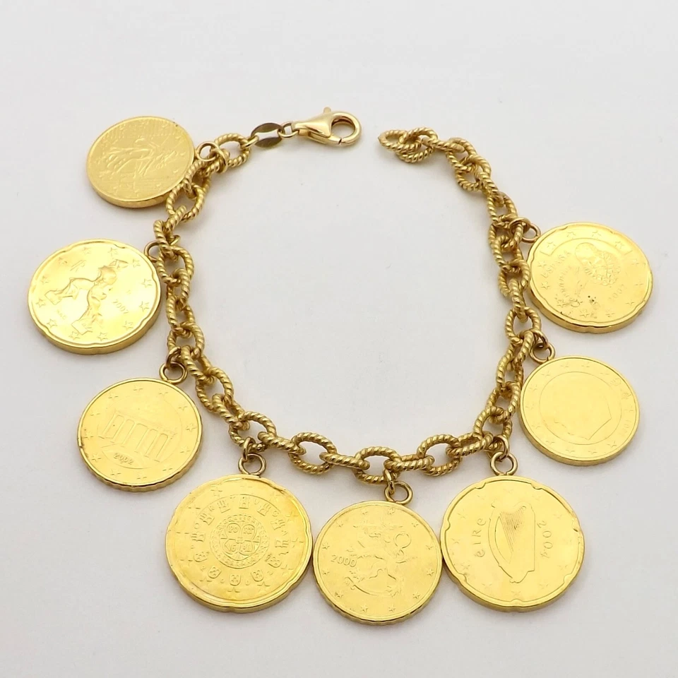 Monedas de Euro Italianas Oro 18K Vermeil Plata de Ley Dije Pulsera Eslabón Veronés Foto 3 de 4