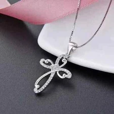 2 Ct Round Cut Lab-Created Diamond Cross Women's Pendant 14K White Gold Plated