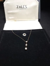 Zales 1CT Diamond Three Stone Pendant Necklace 14K Yellow Gold Stunning 