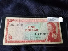 East Caribbean States 1 Dollar 1965 Pick #13e Sign 8 Very Fine Serial B54 167137