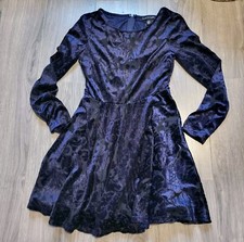 90's Velvet Floral Dress Grunge Whimsigoth City Triangles Blk/Blue Sz 3 Vintage