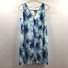 Vince Camuto Womens Sz 4 Blue/White Floral Pleated Sleeveless V-Neck Shift Dress
