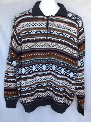 Intisouvenirs Alpaca Wool Super Fine Knit Pullover Sweater 2 Button Mens Large