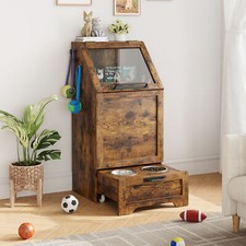 Pet Food Cabinet Dog Feeding Station with 2 Bowls Dog Food Storage Cabinet