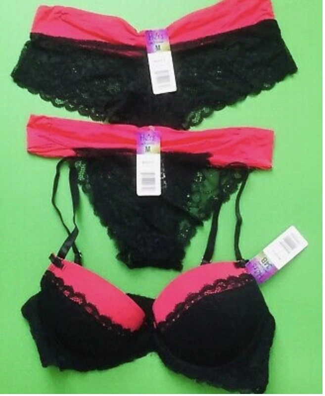 Matching Bra Panty Set Pink Black Lace 2 Panties 1 Bra Sexy Black 36c L  Panties