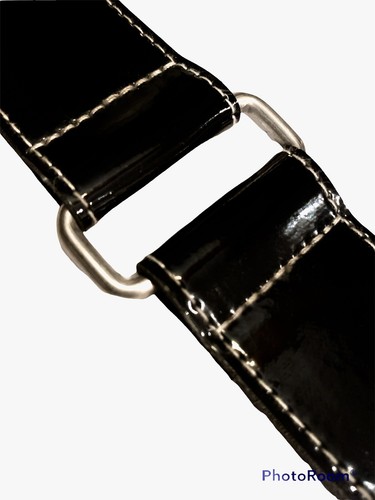 Belt Black Patent Leather 48” to Middle Belt Hole Brass Buckle/Coupler 1 1/3” W - Picture 4 of 4