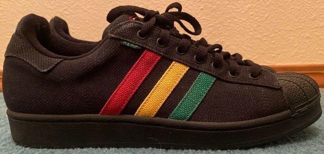 Men's Shoe Adidas Super Star Hemp Toe Shell Green/Yellow/Red On Black Size 9.5 | eBay