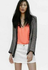 Zara Multicoloured Pink Fantasy Studded Tweed Blazer Jacket Size Xl Celeb Fav