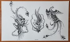 VINTAGE Traditional 1982 Guideline Tattoo Flash Sheet Shop Used Phoenix, Birds