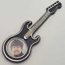 Vtg Beatles Ringo Starr Guitar Shaped Plastic Brooch Black Pin Beatlemania