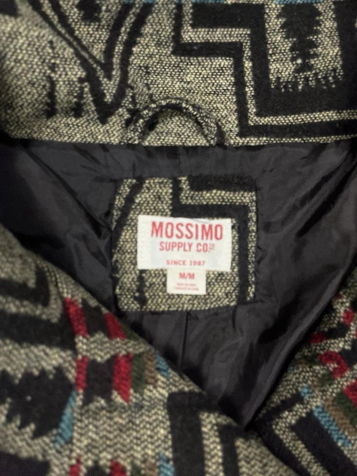 Chaqueta De Colección Mossimo Supply Azteca Con Capucha Marrón Cinturón Mujer M Forrada Con Botones Foto 2 de 4