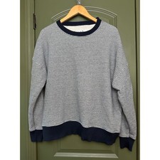 NWOT Frank Eileen Ribbed Knit Cozy Pullover Sweatshirt Navy White Stripe Large