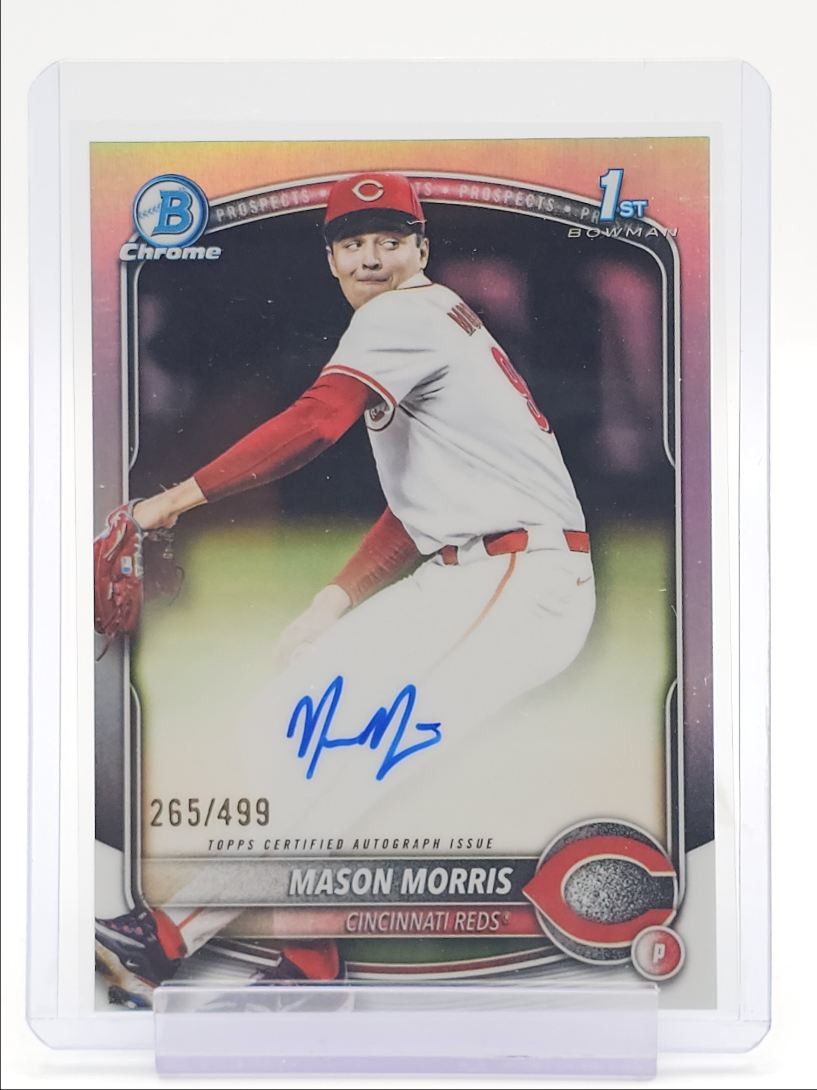 MASON MORRIS 2025 BOWMAN CHROME DRAFT 1ST REFRACTOR REDS AUTO /499 Q4920