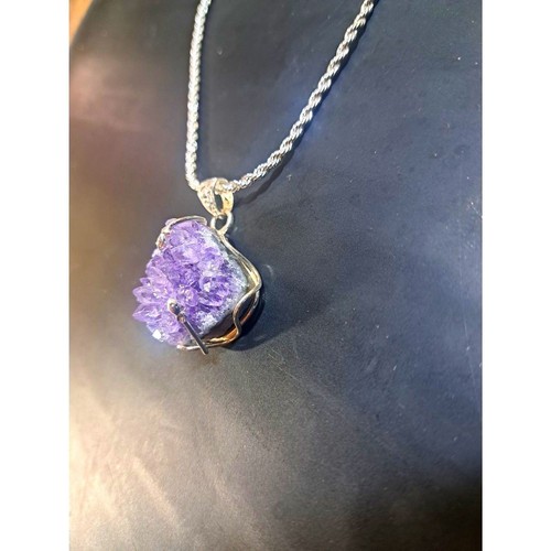 Artisan Crafted rough cut Amethyst Solitaire Pendant Sterling Silver 51.75 ctw - Picture 3 of 9