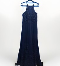 Bariano Yoanna Corded Sequin Lace Ballgown Navy Plus Size 16 BNWT RRP $559.95 
