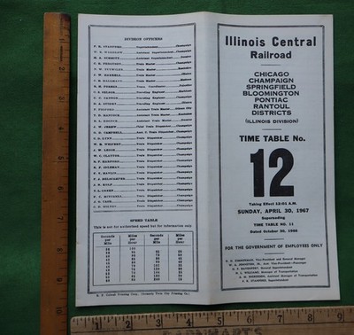 Illinois Central RR ICRR ETT Illinois Division Springfield Pontiac 1967 #12