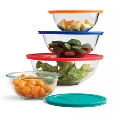 Pyrex Glass Mixing Bowl Set w/Lids, Nesting Storage, Microwave & Dishwasher Safe