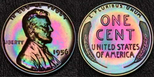 1956 PROOF Lincoln Wheat 1 One Cent MONSTER Rainbow Toning (58-69)
