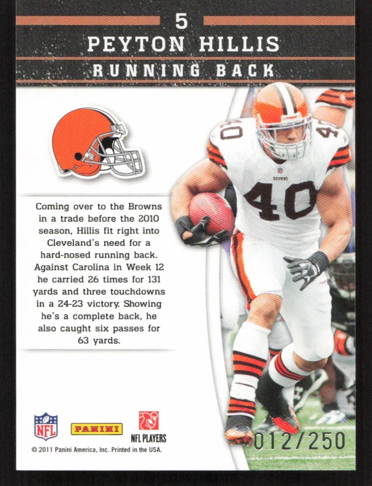 2011 Panini Gridiron Gear Peyton Hillis Gamebreakers Silver #/250 #5 Card - Image 2 of 2