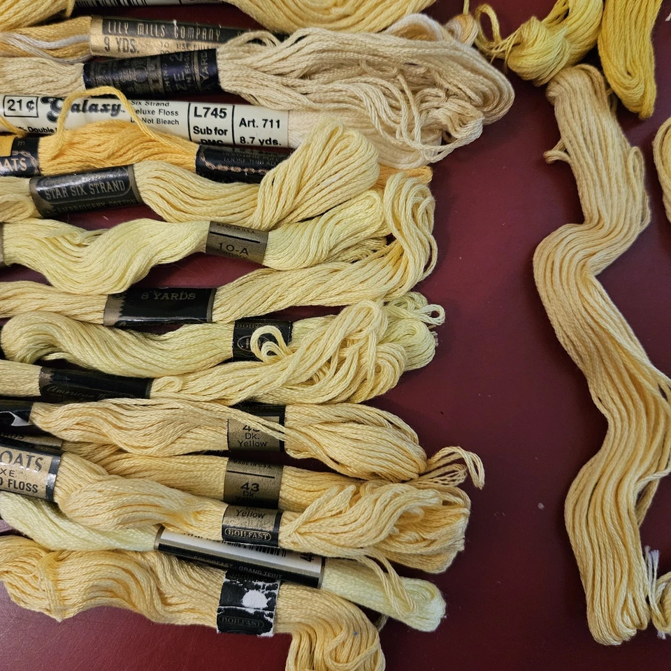 Yellow Embroidery Floss JP Coats, Galaxy, DMC, Lily, Star Lot Of 24+ Vintage - Image 4 of 4