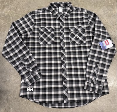 Helly Hansen Twig Flannel Shirt Mens XL Gray Plaid Cotton Grand Targhee NEW NWT