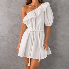 Rhode x Target Poplin One Shoulder Mini Dress Womens Medium White Ruffle Belted