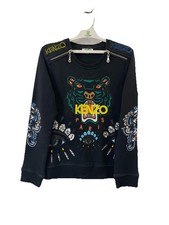 H30 Kenzo Paris Style Tiger Eye Graphic Sweatshirt Crewneck Shoulder Zips Sz S