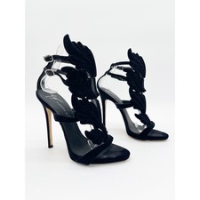 Giuseppe Zanotti Cruel Summer Black Velvet Wing Stiletto Sandals Heels IT 37