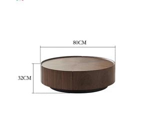 Mid-century Modern Walnut Bark Wood Frame Metal Base Round Coffee Table