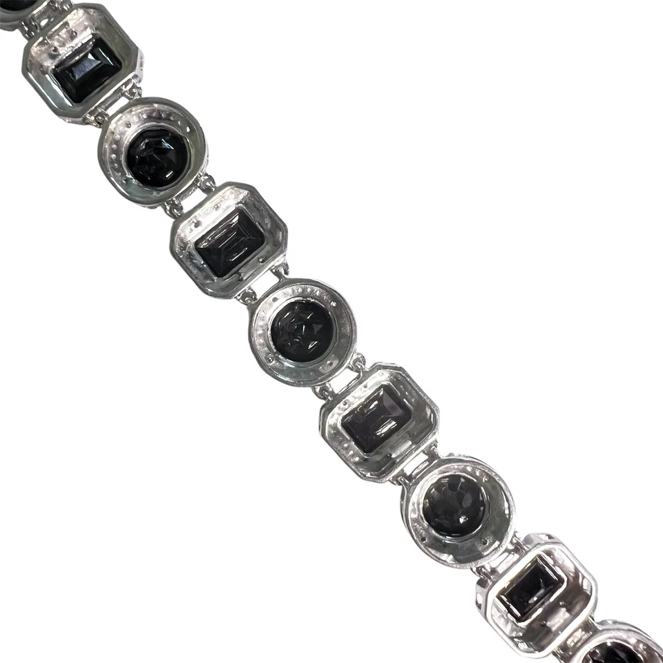 Fine Round & Emerald Cut Black Spinal Gemstone, 52 diamonds, 7.75” - Image 4 of 4