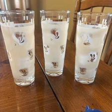 Vintage MCM Frosted Gold Leaf Iced tea Glasses Set Of 3 