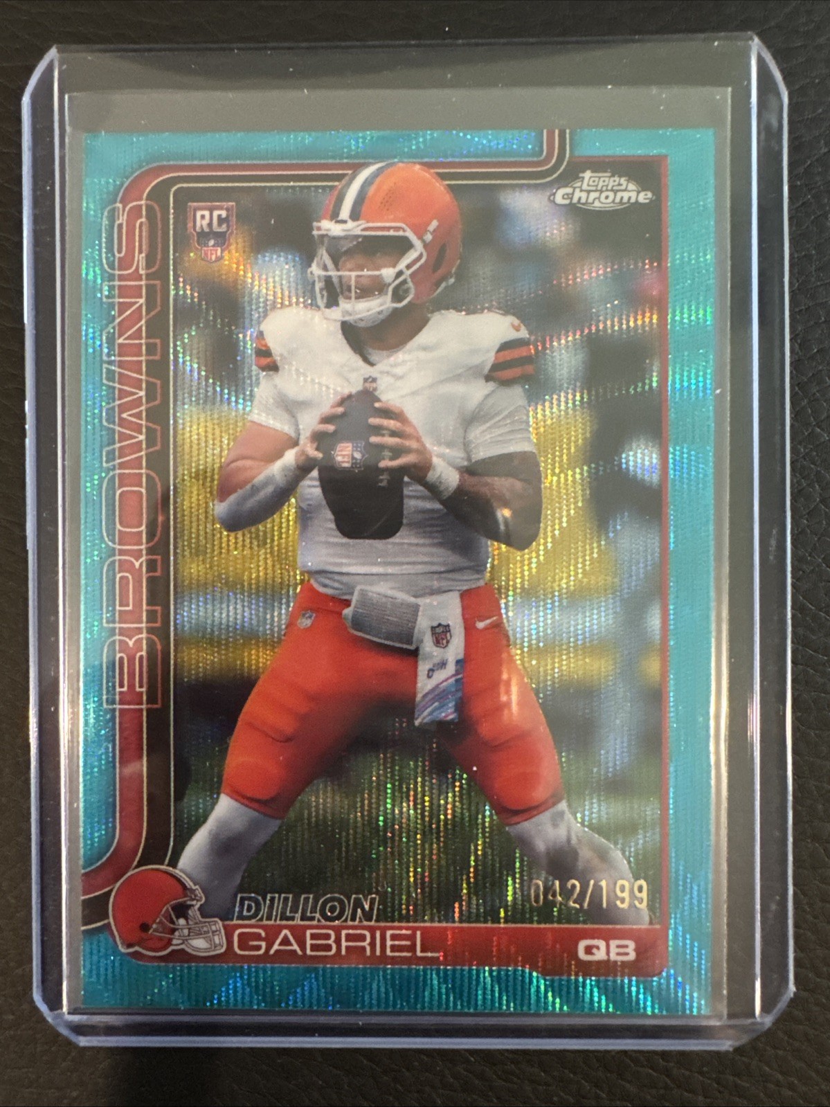 2025 Topps Chrome Football Dillon Gabriel #317 Aqua Wave Rookie /199 Browns