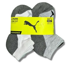 PUMA SOCKS BOYS X6 - LOW CUT 243 ZACK - SZ SMALL WH GR - SZ SHOE 4-8.5 - 6 PACK
